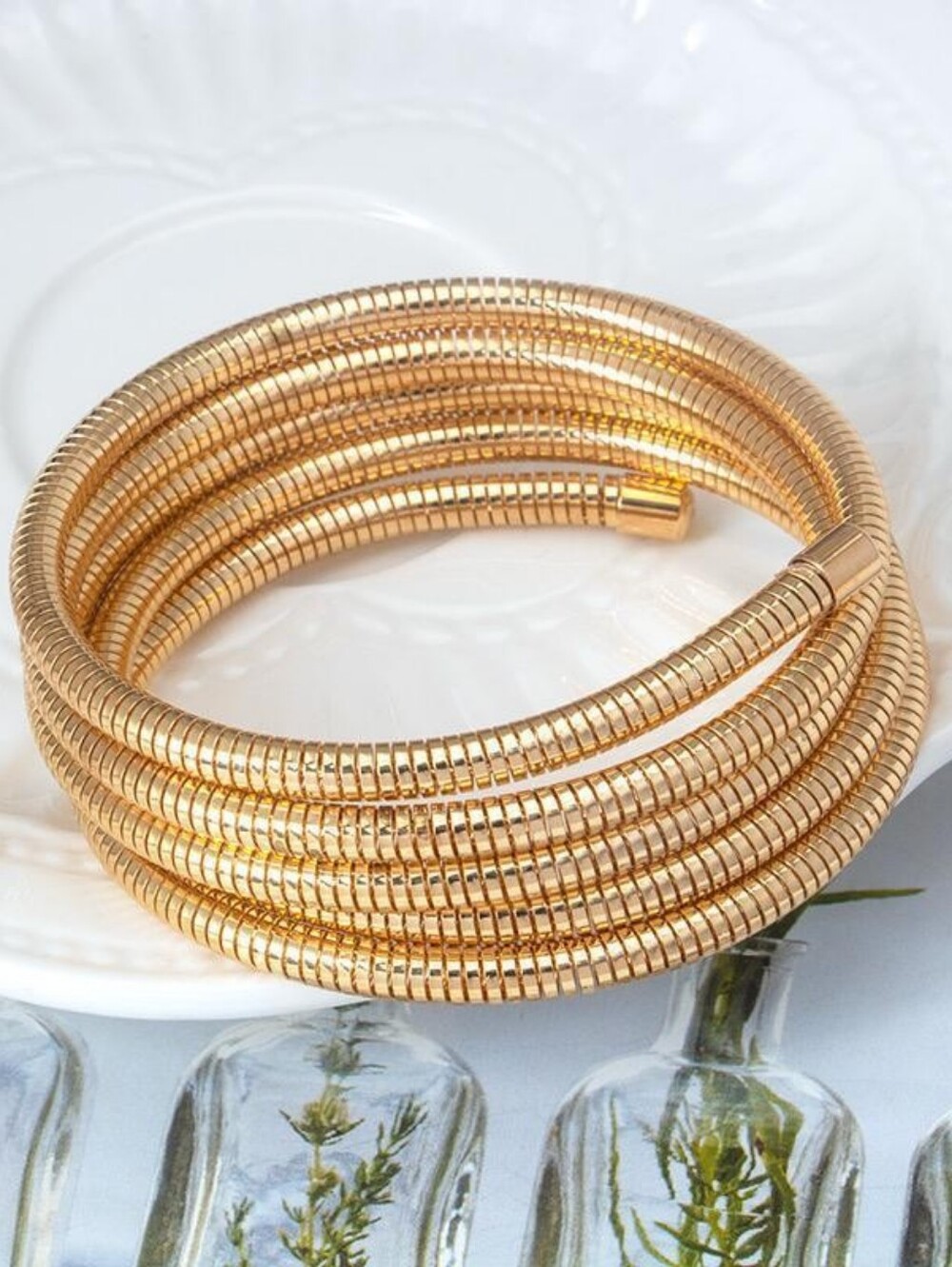 ​Gold Tubogas Coil Wrap Bracelet Multi Layer Snake Chain Slinky Cuff